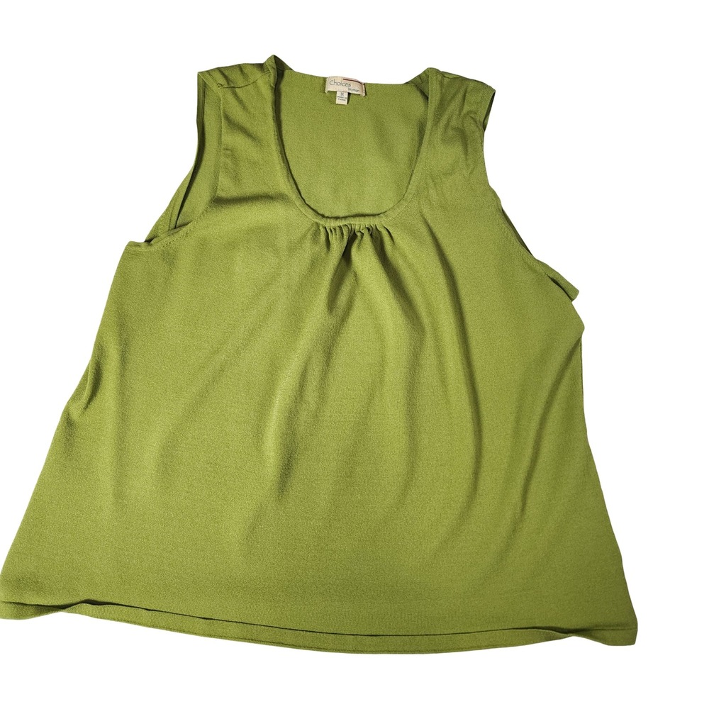 Choices Woman Lime Green Knit Scoop Neck Pleated Sleeveless Shell Top 1X